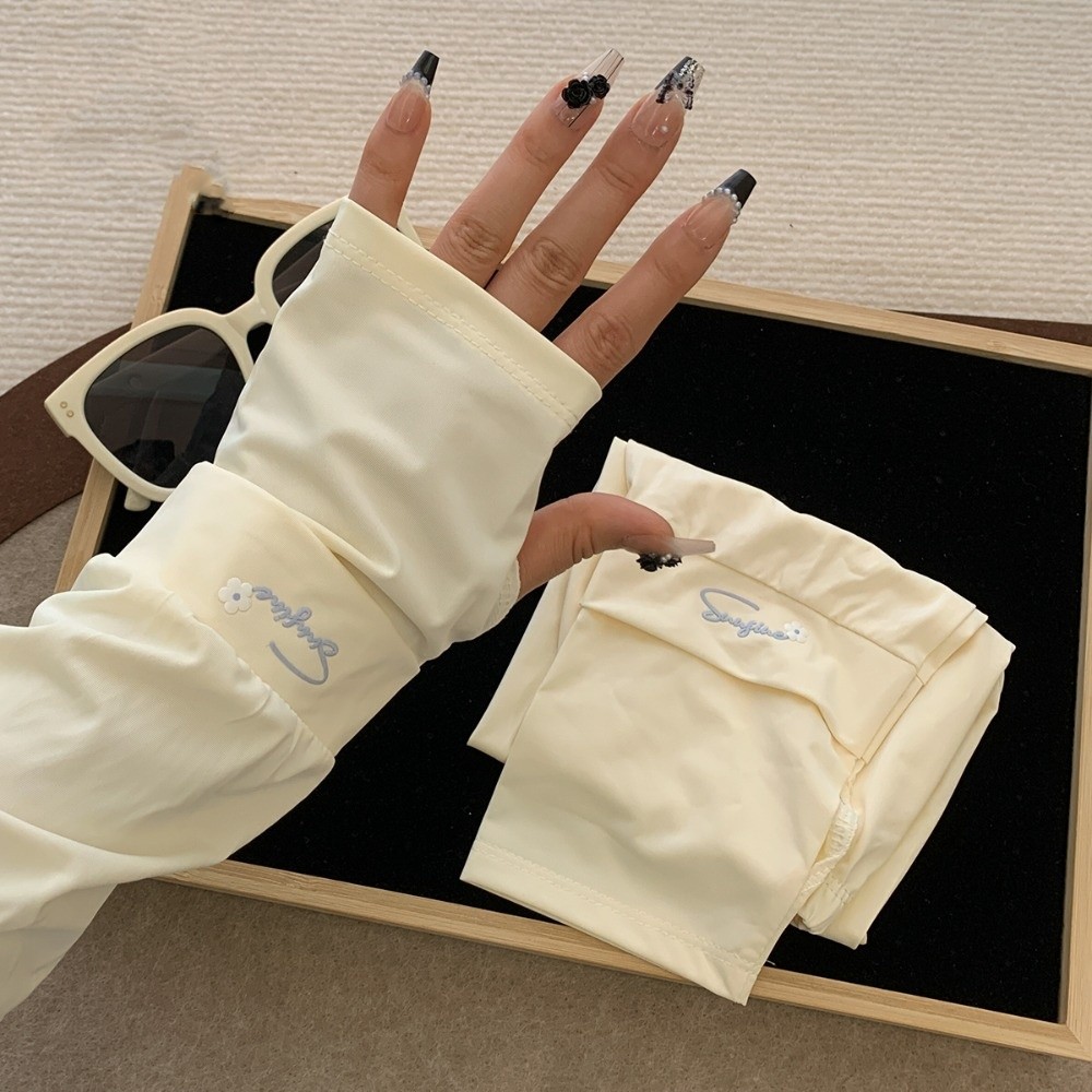 Cycling Glove - Flower Embroidered Long Ice Silk Sleeves