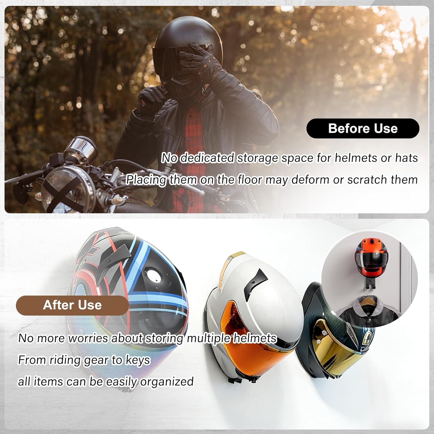Motorcycle Helmet Holder Wall  - Cycling Gear Organizer Wall recension och pris